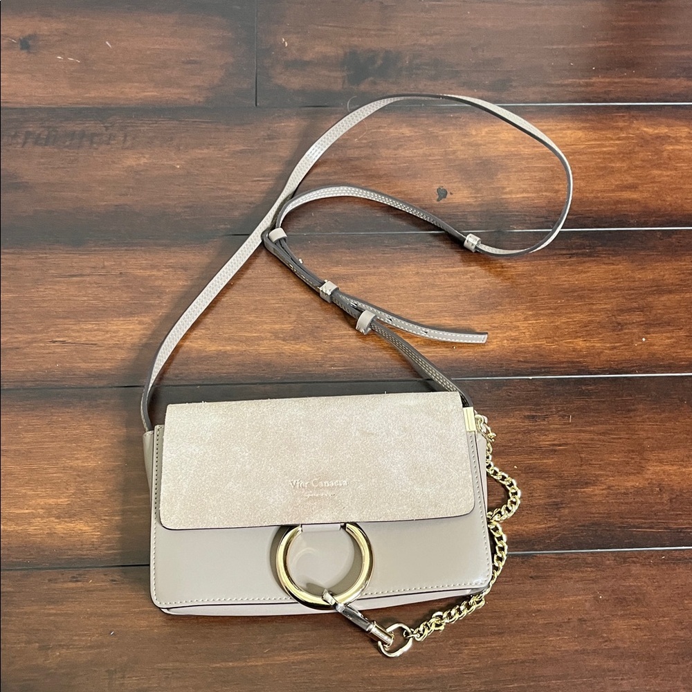 Vier Canacsa Leather Crossbody Shoulder‎ Bag Chain Taupe